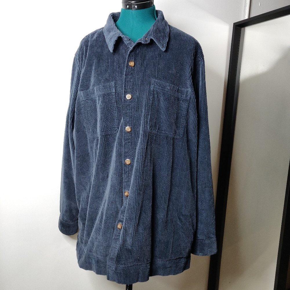 L.L. Bean Corduroy Navy Blue Long Sleeve cotton button down shirt